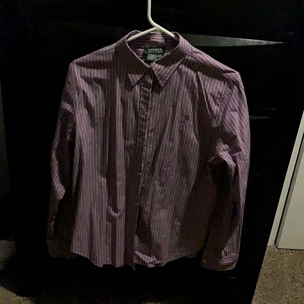 Ralph Lauren button down blouse purple and white size large